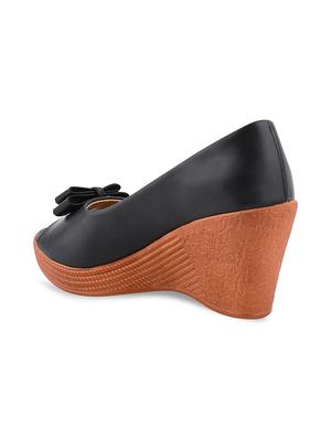 black synthetic platforms pumps - 17750975 - Standard Image - 3