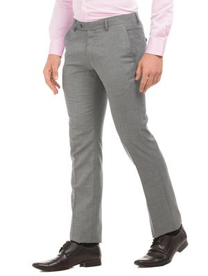 grey solid flat front formal trouser - 17752232 - Standard Image - 2