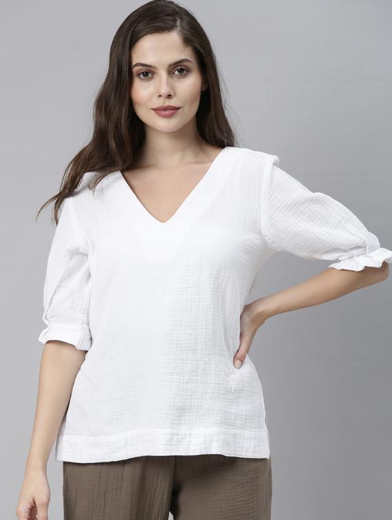 white cotton a line top - 17752462 - Zoom Image - 1