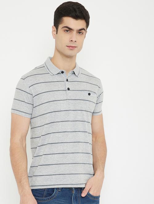 grey striped polo t-shirt - 17754287 - Standard Image - 1