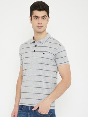 grey striped polo t-shirt - 17754287 - Standard Image - 2