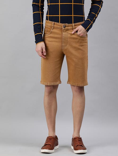 brown washed denim short - 17754463 - Standard Image - 1