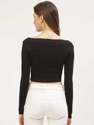 boat neck solid crop top - 17754732 - Standard Image - 3
