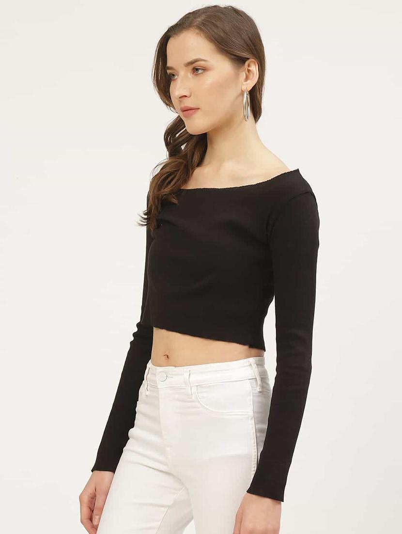 boat neck solid crop top - 17754732 - Zoom Image - 2