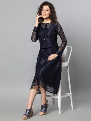 round neck net a-line dress - 17754956 - Standard Image - 4