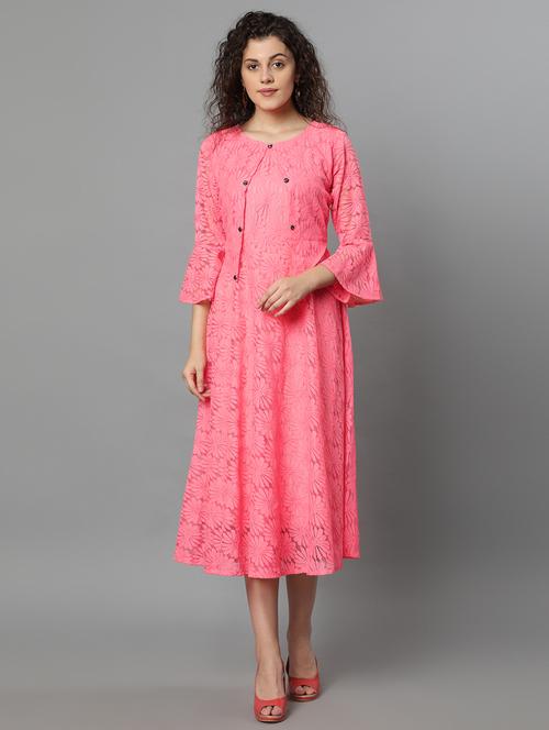 bell sleeved floral net a-line dress - 17754959 - Very Small Image - 1