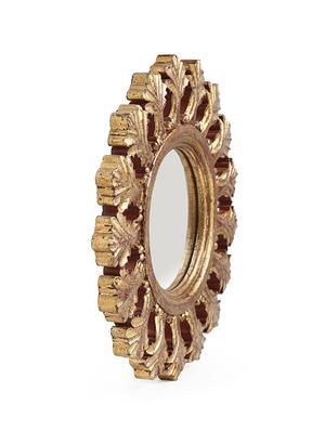 exclusively crafted round mango wood mirror with gold foil - 17755134 - Standard Image - 2