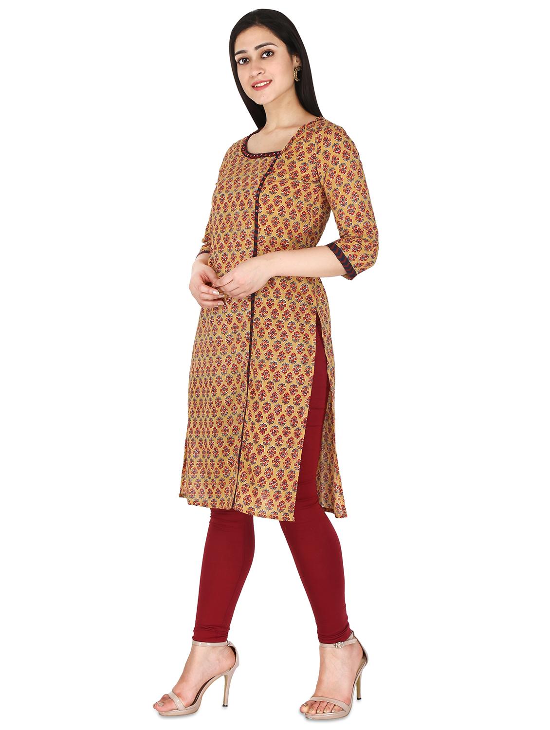mustard straight kurta - 17755152 - Zoom Image - 2