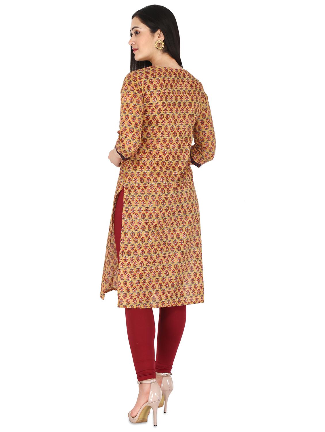mustard straight kurta - 17755152 - Zoom Image - 3