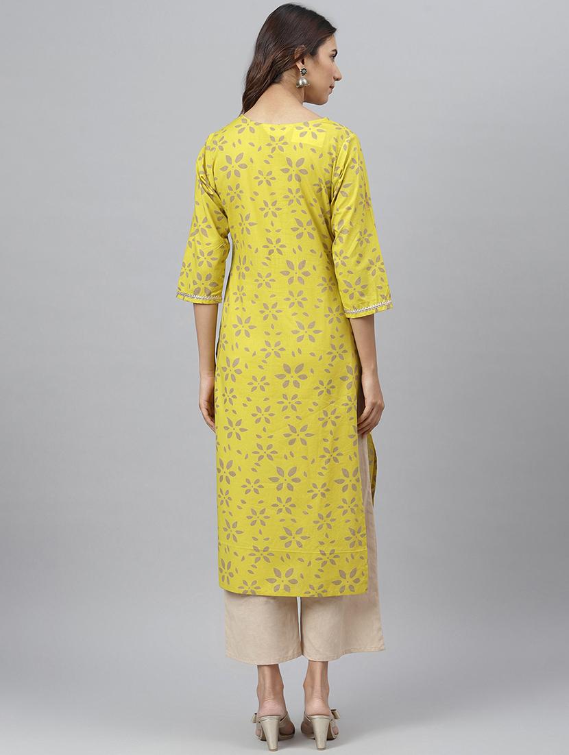 yellow printed straight kurta - 17755165 - Zoom Image - 3