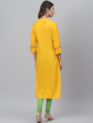 yellow solid straight kurta - 17755172 - Standard Image - 3