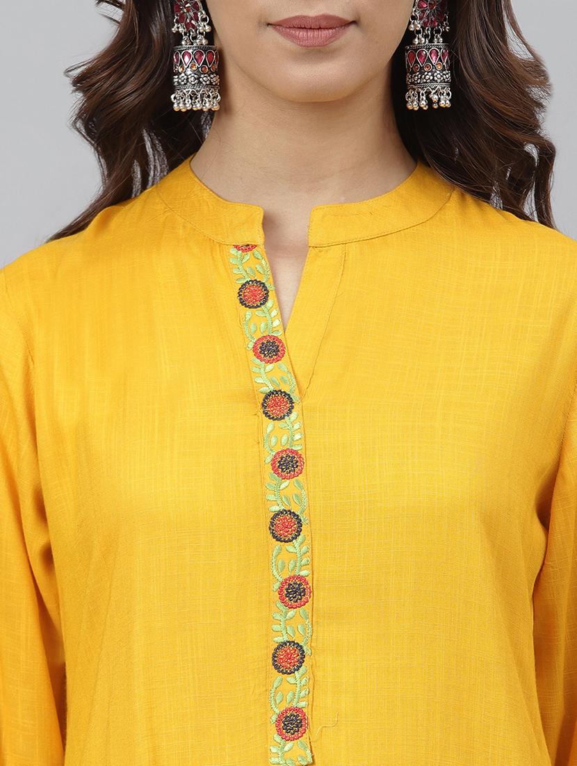 yellow solid straight kurta - 17755172 - Zoom Image - 4