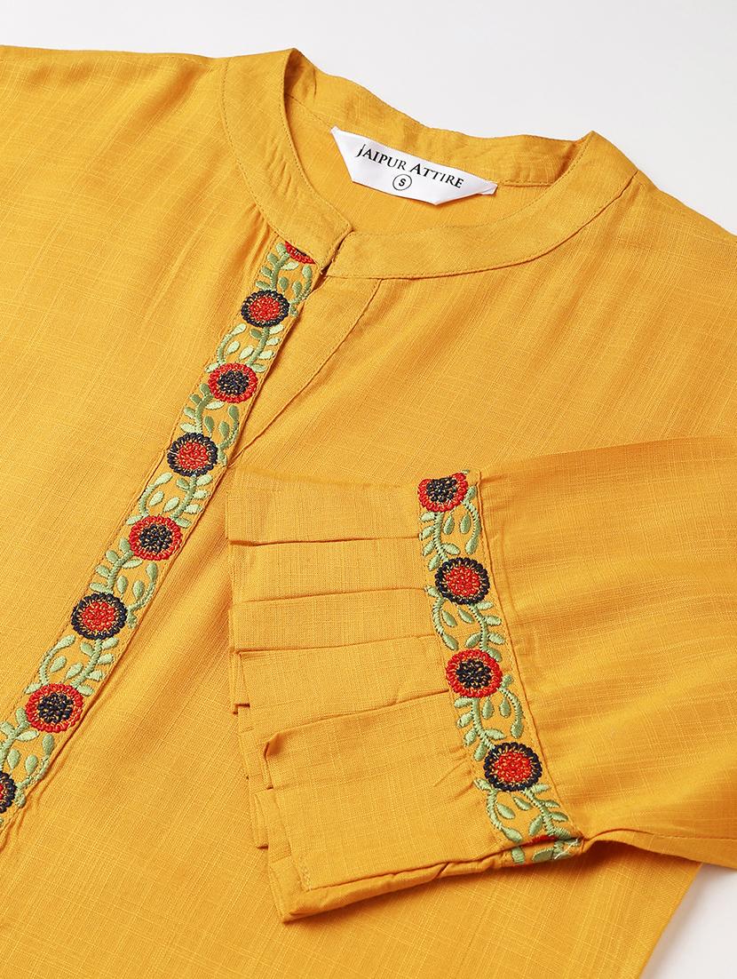 yellow solid straight kurta - 17755172 - Zoom Image - 5
