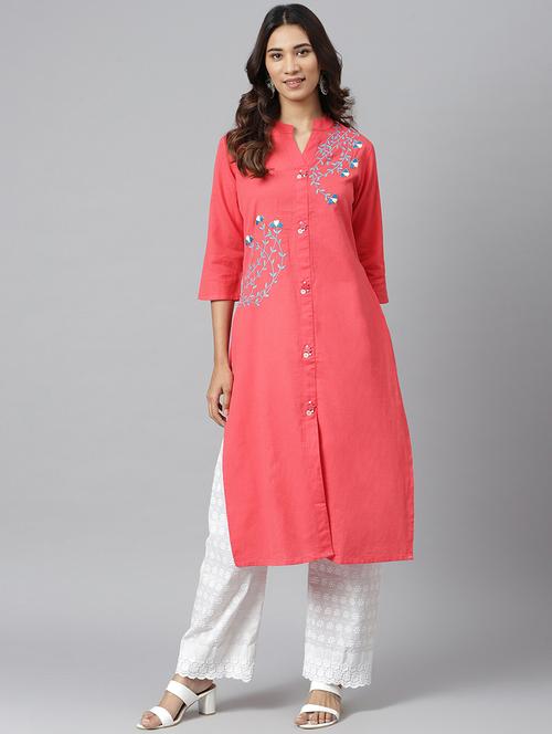 peach solid straight kurta - 17755175 - Standard Image - 1