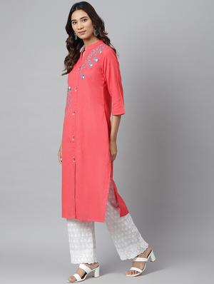 peach solid straight kurta - 17755175 - Standard Image - 2