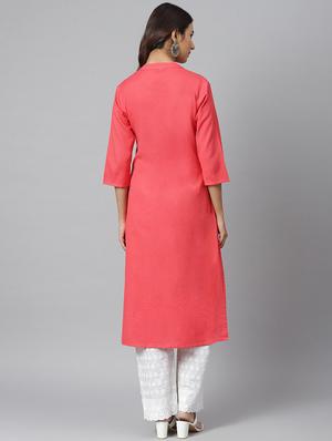 peach solid straight kurta - 17755175 - Standard Image - 3