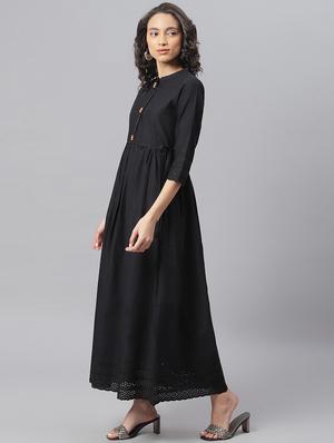 black cotton fit & flare dress - 17755220 - Standard Image - 2