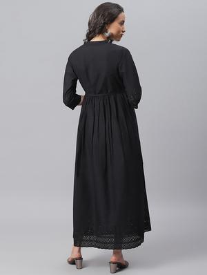black cotton fit & flare dress - 17755220 - Standard Image - 3