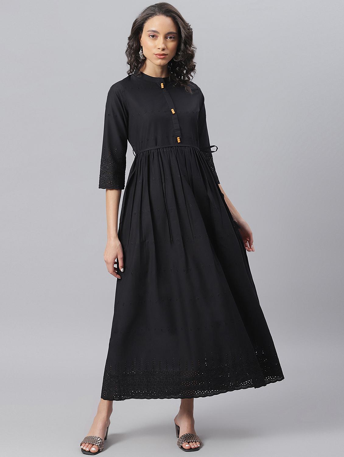 black cotton fit & flare dress - 17755220 - Zoom Image - 1