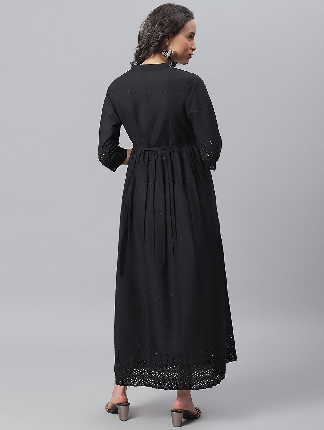 black cotton fit & flare dress - 17755220 - Zoom Image - 3