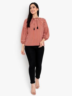 tie up neck striped top - 17755347 - Standard Image - 3