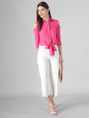 cold shoulder solid shirt - 17755530 - Standard Image - 4