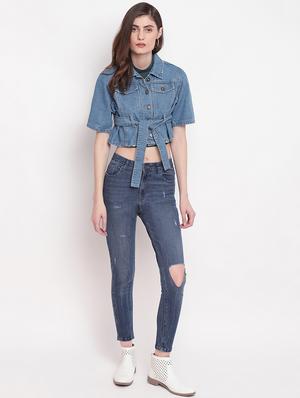 high rise distressed jeans - 17756049 - Standard Image - 4