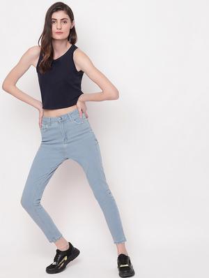 high rise plain denim jeans - 17756053 - Standard Image - 4