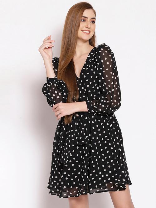 tie front polka dot a-line dress - 17756172 - Standard Image - 1