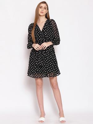 tie front polka dot a-line dress - 17756172 - Standard Image - 4