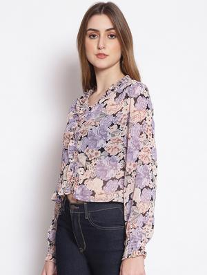frill detail floral top - 17756188 - Standard Image - 2
