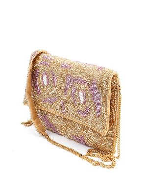 gold polyester embellished clutch - 17756318 - Standard Image - 4