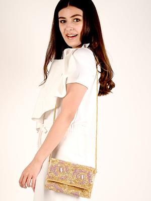 gold polyester embellished clutch - 17756318 - Standard Image - 5