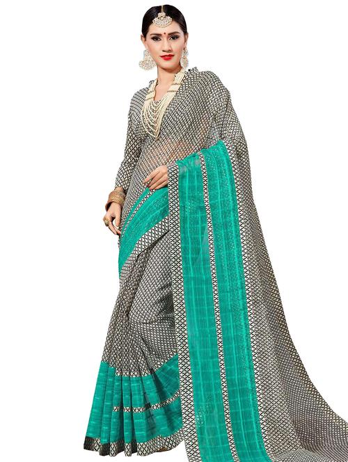 printed contrast saree with blouse - 17756728 - Standard Image - 1