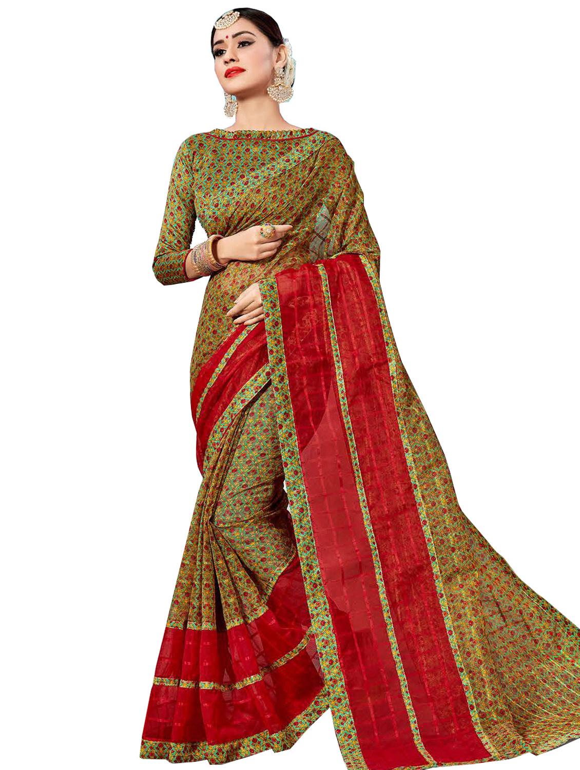 olive. kota silk woven saree with blouse - 17756730 - Zoom Image - 1
