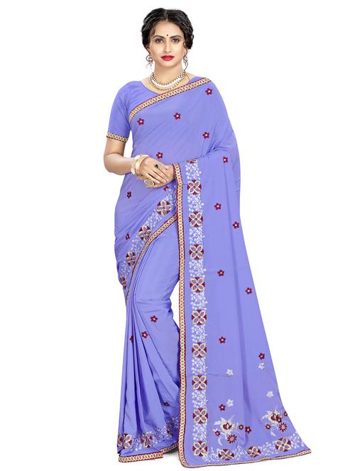 lace bordered embroidered saree with blouse - 17756830 - Standard Image - 1