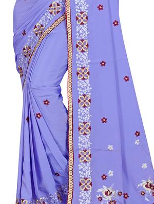 lace bordered embroidered saree with blouse - 17756830 - Standard Image - 4