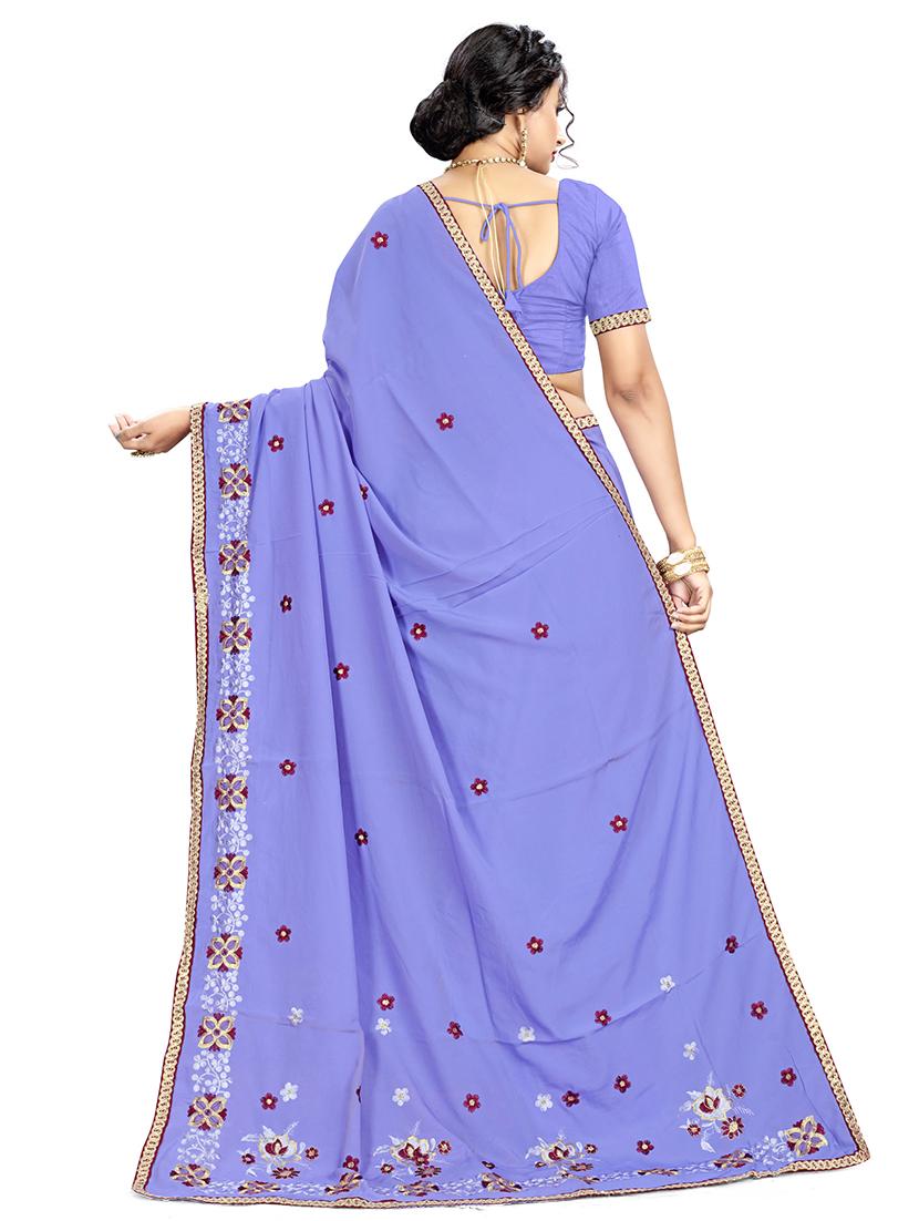 lace bordered embroidered saree with blouse - 17756830 - Zoom Image - 2