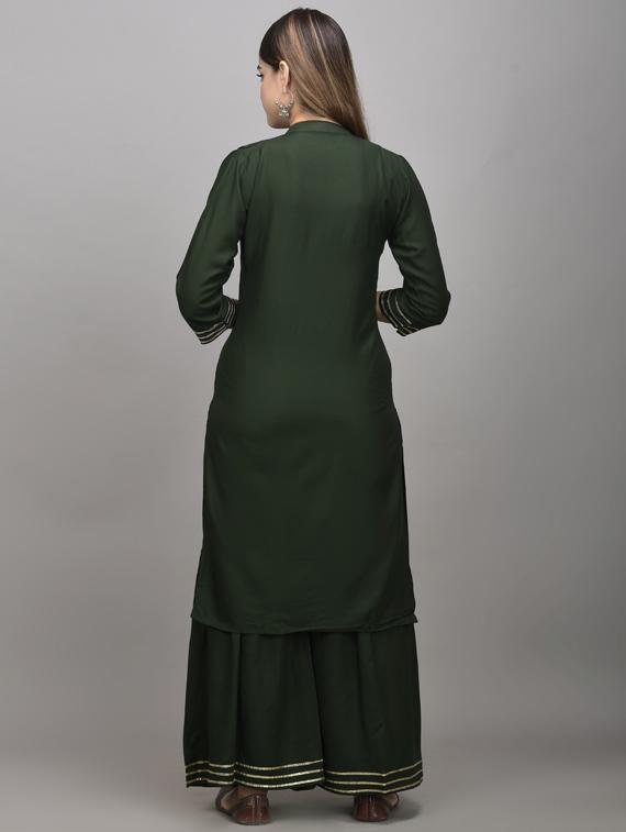 green solid kurta palazzo set - 17757163 - Zoom Image - 2
