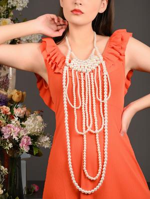whitw metal long necklace - 17757353 - Standard Image - 6