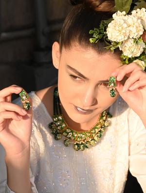green metal statement necklace - 17757387 - Standard Image - 5