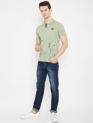 olive green printed polo t-shirt - 17757559 - Standard Image - 4
