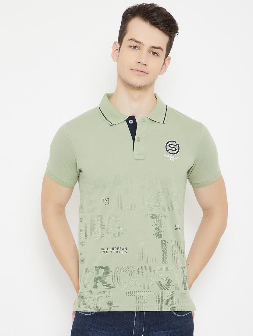 olive green printed polo t-shirt - 17757559 - Zoom Image - 1