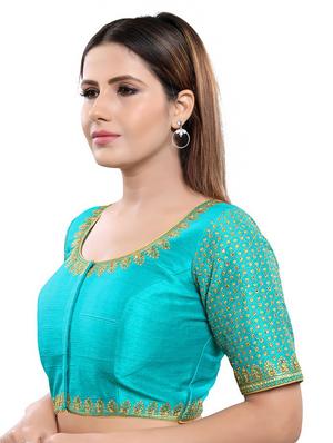 green art silk embroidered blouse - 17757640 - Standard Image - 2