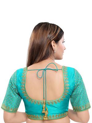 green art silk embroidered blouse - 17757640 - Standard Image - 3