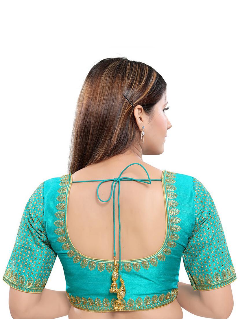 green art silk embroidered blouse - 17757640 - Zoom Image - 3