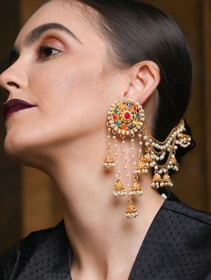 gold metal jhumka earrings - 17758061 - Standard Image - 5