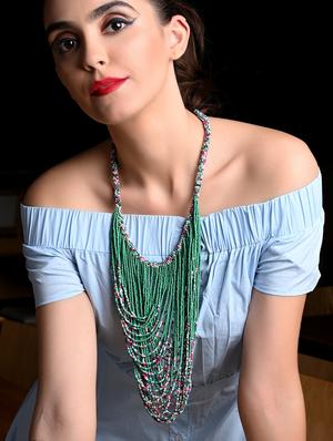 green cotton long necklace - 17758171 - Standard Image - 5
