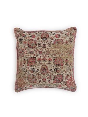 jacquard cotton chenille cushion cover in persian motif - beige and maroon - 17758228 - Standard Image - 2