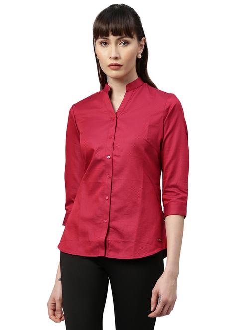 mandarin neck solid shirt - 17759209 - Standard Image - 1